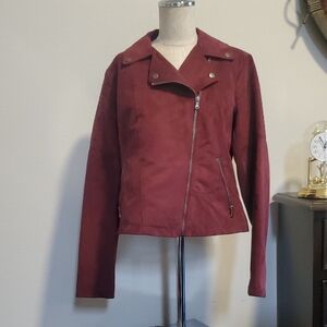 Maurices Women’s Red  Faux Suede LS Button & Zipper Moto Jacket Size L